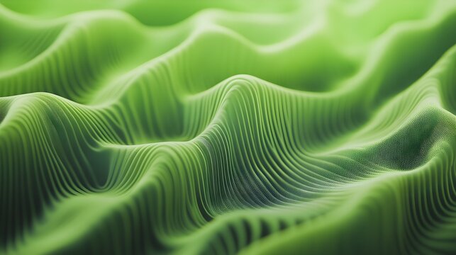 Abstract green undulating waves with fine parallel lines