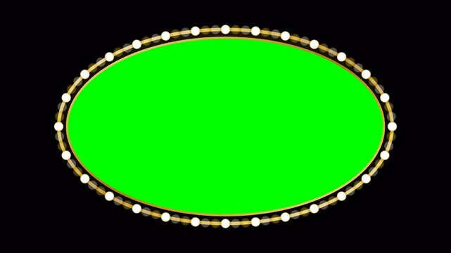 Green screen chroma key elegant oval mirror retro marquee frame.