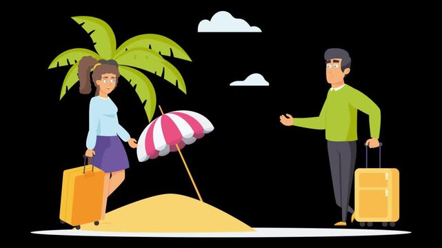 Holiday tour plan of a couple's flat illustration. Vacation on summer advertising concept of travel agencies 