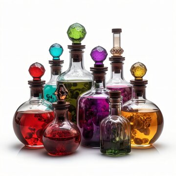 Colorful potion bottle set for magical fantasy design element