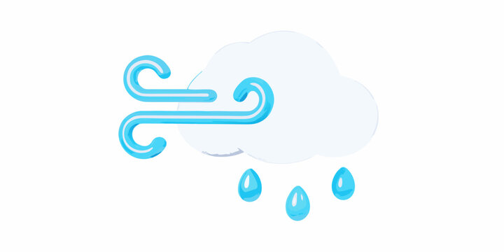 Rain cloud icon with wind 3d render on white background