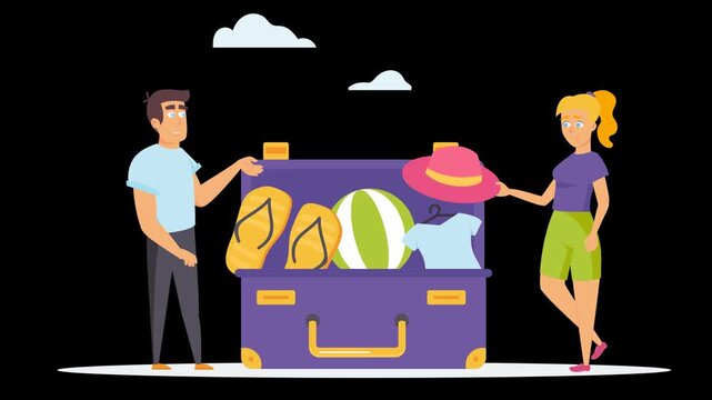 Holiday shopping plan for a couple's flat illustration. Vacation on summer advertising concept of travel agencies 