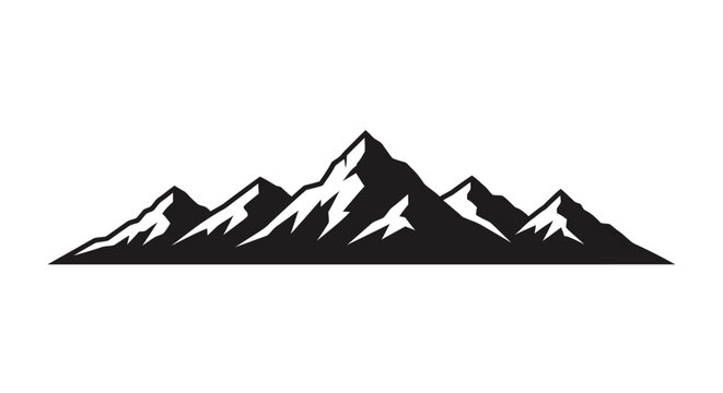 Snowy mountain range silhouette with sharp peaks and white accents on a plain background