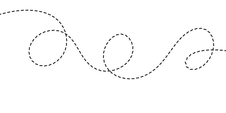 A dashed line symbolizing a whimsical flight path or a winding, interrupted journey through space, perfect for abstract design elements