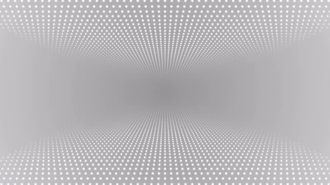 A minimalist gray background with a gradient effect. At the top and bottom of the screen, a three-dimensional dot grid forms the impression of a clean, modern, 