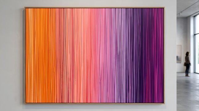 Vibrant Gradient String Art Installation in Modern Art Gallery