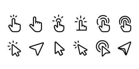 Fototapeta premium Hand touch screen pointers and click gestures icons set collection.