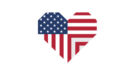 Obraz premium Geometric heart icon featuring the vibrant stars and stripes of the American flag, representing national unity and pride