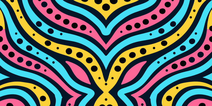 Abstract wavy pattern with colorful geometric shapes
