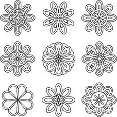 Obraz premium Stylized floral emblems arranged in a grid with clean lines and balanced symmetry for graphic design