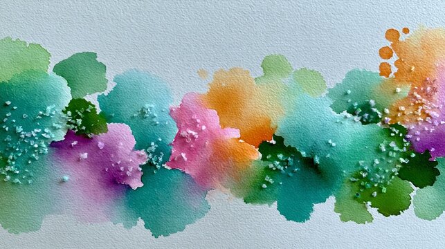 abstract watercolor background with color blooms and textured salt effects