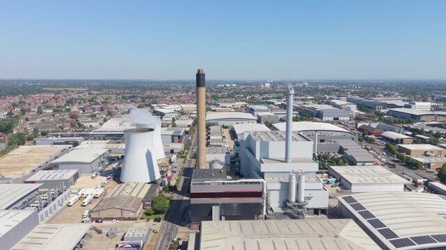 Waste Fueled Energy Plant Producing Power in Industrial Area