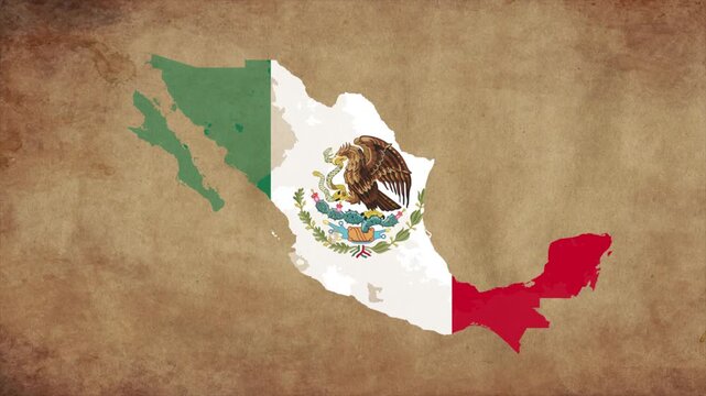 Mexico map with the flag inside animation paper video 4K