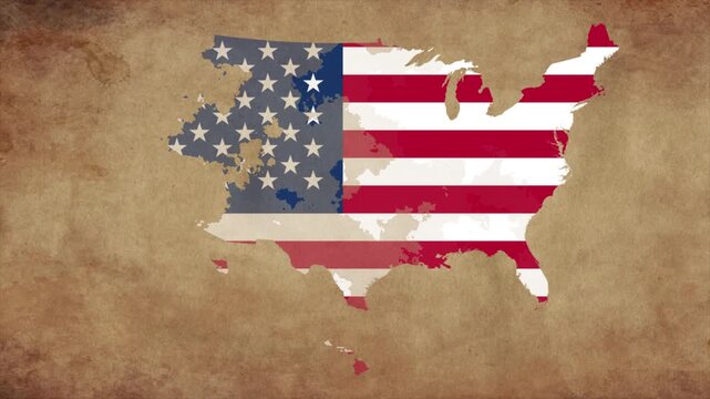 Usa map with the flag inside animation paper video 4K
