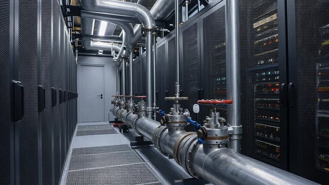 Industrial Pipe System Inside a Server Room