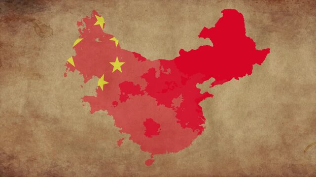 China map with the flag inside animation paper video 4K