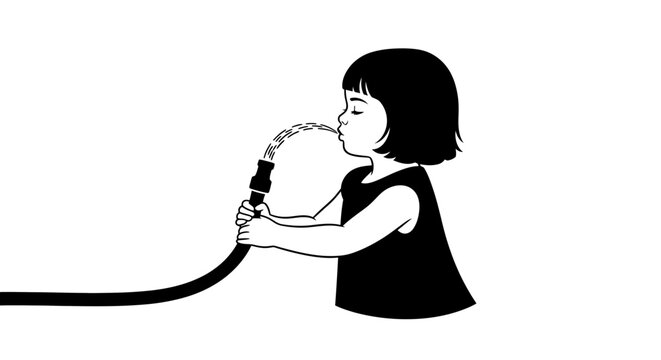 Young child hugging and playing with long jump rope.