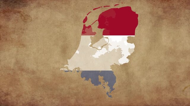 Netherlands map with the flag inside animation paper video 4K