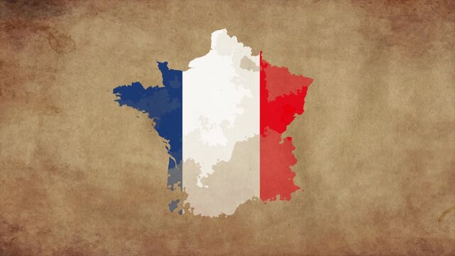France map with the flag inside animation paper video 4K