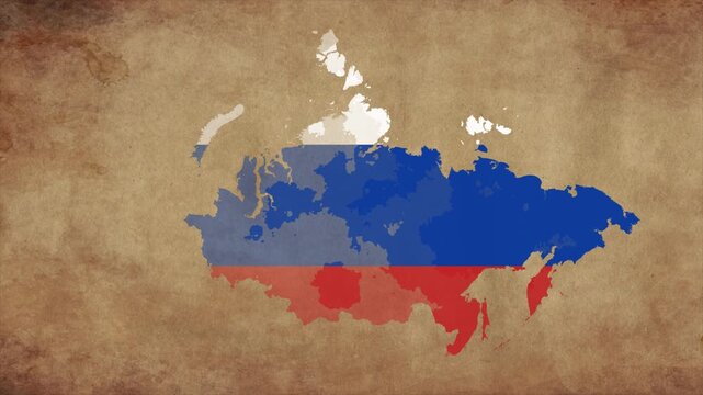 Russia map with the flag inside animation paper video 4K