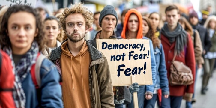 Activists marching for democracy, resisting fear and defending freedom