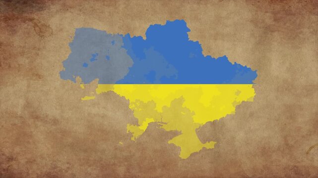 Ukraine map with the flag inside animation paper video 4K