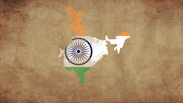 India map with the flag inside animation paper video 4K