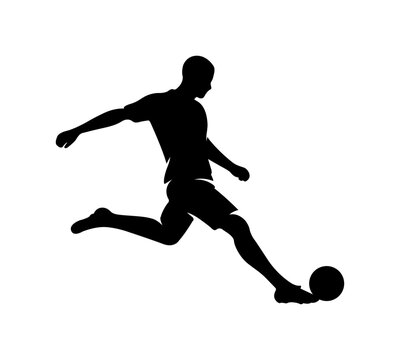 Soccer Player Silhouette Vector, Footballer Kicking Ball Illustration.