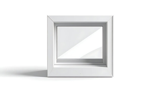 Empty white cube frame casting a shadow on a white background, clean presentation space
