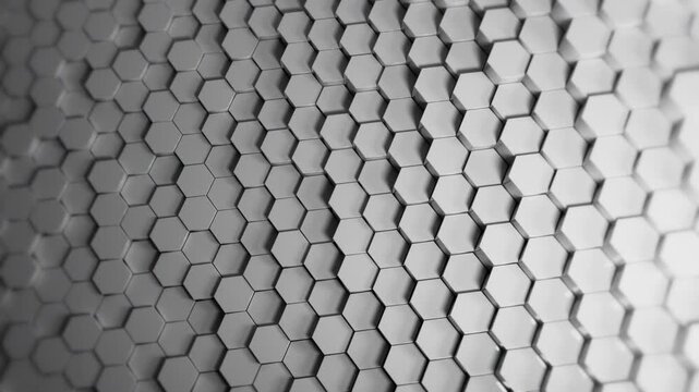 3D white hexagon grid animated background seamless loop, abstract tech, corporate or architecture pattern in 16:9