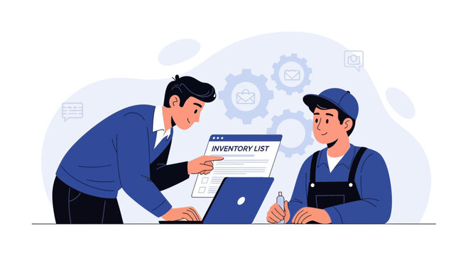 Team Managing Warehouse Inventory with Laptop and List