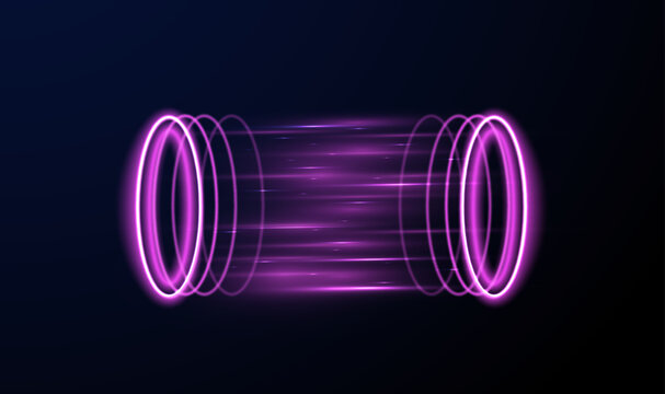 Abstract glowing portal with circular holographic frame shines in futuristic darkness. Virtual sci fi technology creates magical atmosphere.