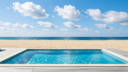 Fototapeta premium Luxury beachfront living refreshing pool meets endless ocean vista