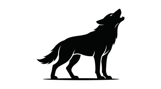 Silhouette of a wolf howling at the moon, evoking wild nature and freedom