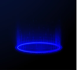 Magic holographic circle portal with radiant light glow and particle sparks. Fantasy game UI background for teleport effects. Abstract futuristic energy design. © Vitalii