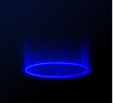 Magic holographic circle portal with radiant light glow and particle sparks. Fantasy game UI background for teleport effects. Abstract futuristic energy design.
