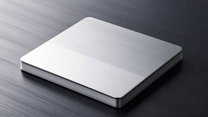 Fototapeta premium Modern metallic square object on a textured surface