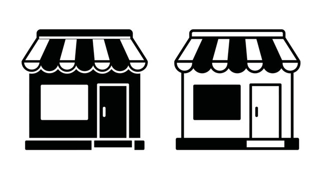 Two black and white simple store icons on white background