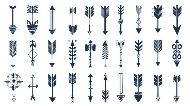Decorative feather and tribal arrow illustration set.