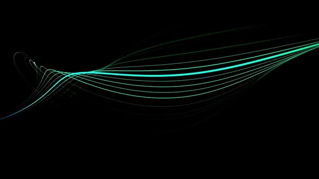 Wavy neon lines curve elegantly over a black background to form a continuous flowing ribbon.