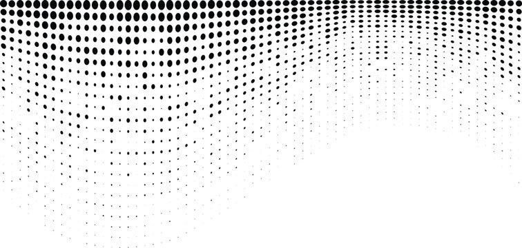 Halftone gradient wave texture background. Vanishing grunge gritty noise wallpaper. Black pop art gradient overlay. Weathered pixelated raster comic backdrop. Vector bitmap fading subtle surface.