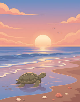 Turtle walking on the beach sand.