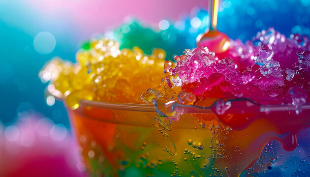 Premium Commercial Street Food Detail of Liquefying Kala Khatta and Rose Syrup Swirls 4K