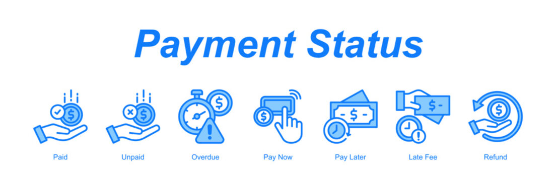 Payment Status banner web icon vector illustration concept with an icon of Paid, Unpaid, Overdue, Pay Now, Pay Later, Late Fee, Refund 
