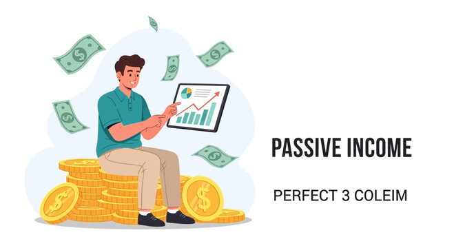 Man with Growing Passive Income and Stack of Coins - Financial Success