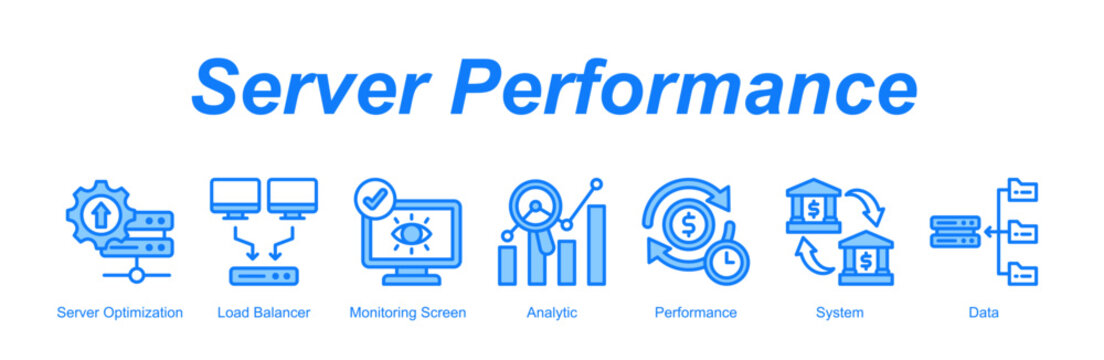 Server Performance banner web icon vector illustration concept with an icon of Server Optimization, Load Balancer, Monitoring Screen, Analytic, Performance, System, Data 