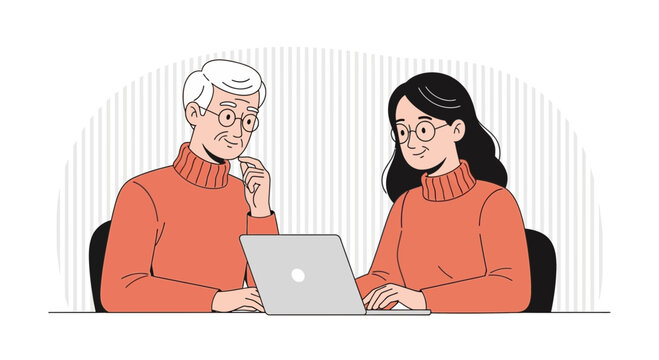 Diverse Team Collaborating on Laptop: Generation Gap Learning