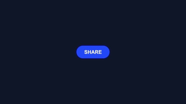 Minimalist share button animation with blue glow effect on dark background for social media.