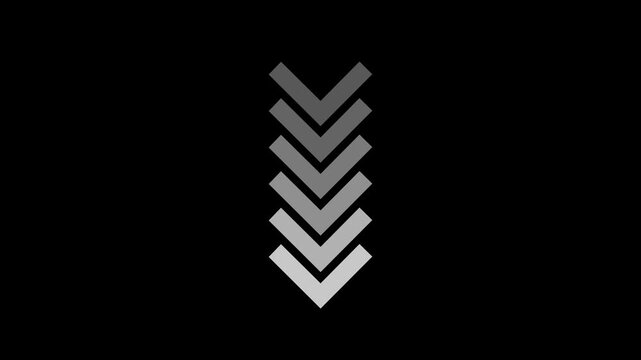 Down-directional glowing arrow animation. Arrow loop animation on dark background.
