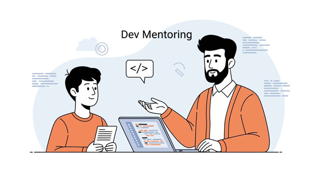 Developer Mentorship: Experienced programmer teaching junior coder programming concepts